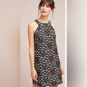 Anthropologie Black Dress with Pink and Orange Accents